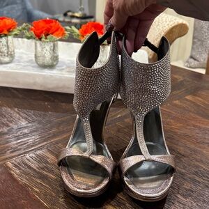 Elegant Pewter and Rhinestone Studded Sandals EXCELLENT condition!